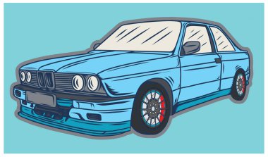 Çizgi filmdeki Hatchback, karalama tarzı. Tişört, web, mobil uygulamalar ve ui için görüntü. Logo, simge ve çizim biçiminde izole edilmiş 2d vektör çizimi