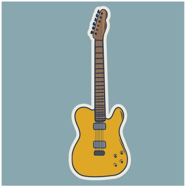 Elektro gitar siyahı ve kriko kablo ses telleri. El yapımı rock müzik özniteliği, telli çalgı. İzole vektör illüstrasyonu.