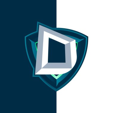 Esports alfabesinin logosu D harfi ve arka plan olarak bir kalkan ile oluşturulmuştur. D harfi esport amblemi