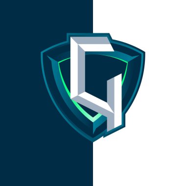 Esports alfabesi logosu G harfi ve arka plan olarak bir kalkan ile oluşturulmuştur. G harfi esport amblemi