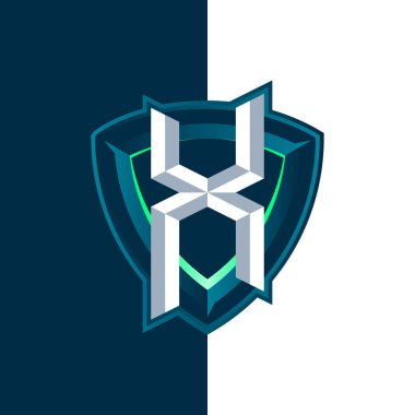 Esports alfabesinin logosu X harfi ve arka plan olarak bir kalkan ile oluşturulmuştur. X harfi esport amblemi