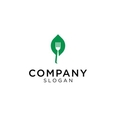 Negatif uzayda çatal logosu ve yaprak şekli. Düzenlenebilir ve sipariş edilmesi kolay.