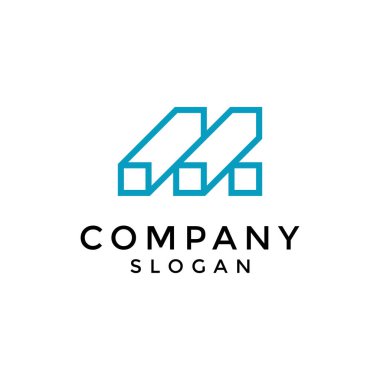 M harfi dikdörtgen küp logosu