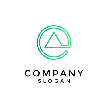 yeşil küçük e logo kombinasyonu bir üçgen ile.