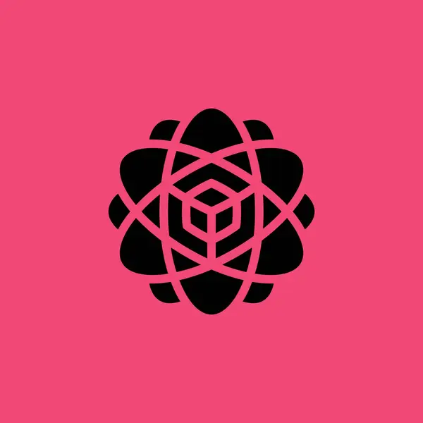 Naukowe Sześciokątne Logo Innowacji Technologii Kostki Atomowej — Wektor stockowy