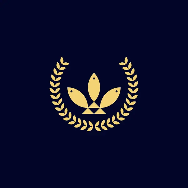 Круговой Лист Пшеницы Логотип Рыбы Эмблемы Награждения — стоковый вектор
