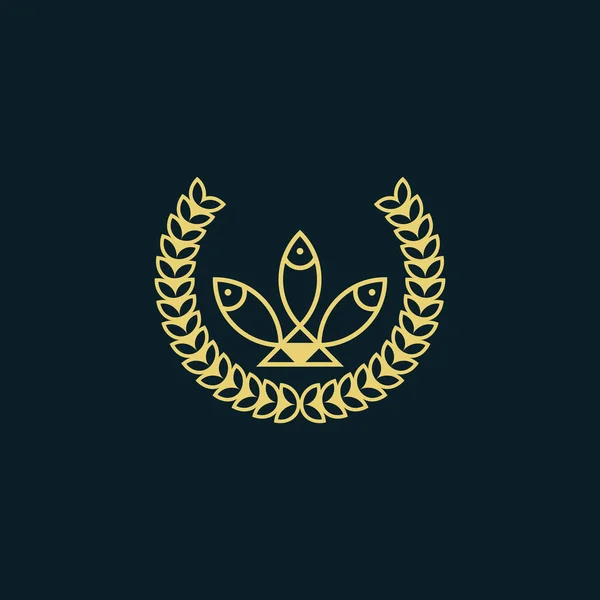 Круговой Лист Пшеницы Логотип Рыбы Эмблемы Награждения — стоковый вектор