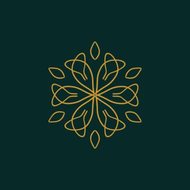 Soyut sarı ve koyu yeşil mandala logosu. Zarif ve lüks bir sembol için uygun.