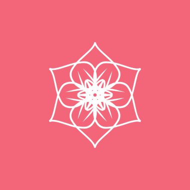 Soyut beyaz ve pembe mandala logosu. Zarif ve lüks bir sembol için uygun.