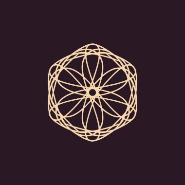 Soyut krem ve koyu mor kahverengi mandala logosu. Zarif ve lüks bir sembol için uygun.