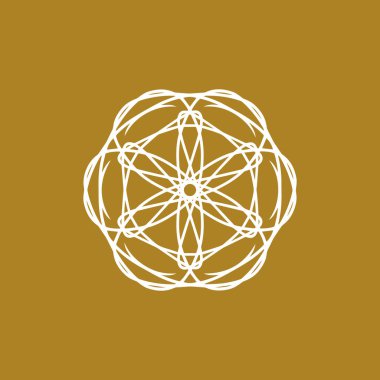 Soyut beyaz ve altın rengi mor mandala logosu. Zarif ve lüks bir sembol için uygun.