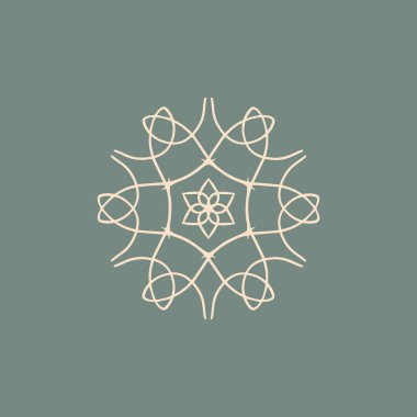 Soyut krem ve adaçayı yeşili mandala logosu. Zarif ve lüks bir sembol için uygun.