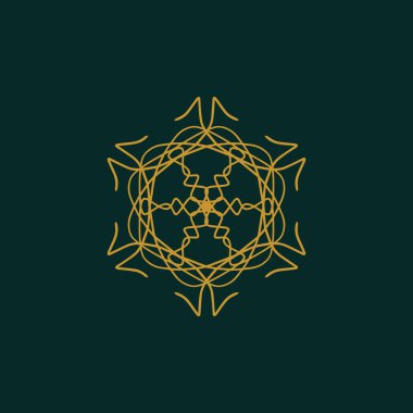 Soyut sarı ve koyu yeşil mandala logosu. Zarif ve lüks bir sembol için uygun.