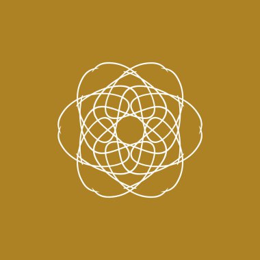 Soyut beyaz ve altın rengi mor mandala logosu. Zarif ve lüks bir sembol için uygun.