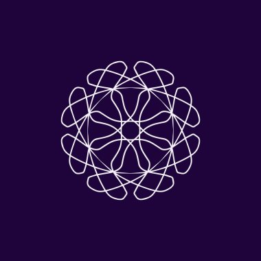 Soyut beyaz ve mor mandala logosu. Zarif ve lüks bir sembol için uygun.
