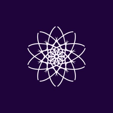 Soyut beyaz ve mor mandala logosu. Zarif ve lüks bir sembol için uygun.