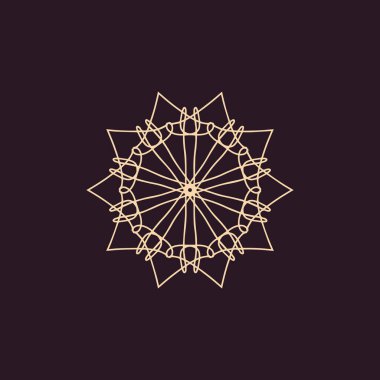 Soyut krem ve koyu mor kahverengi mandala logosu. Zarif ve lüks bir sembol için uygun.