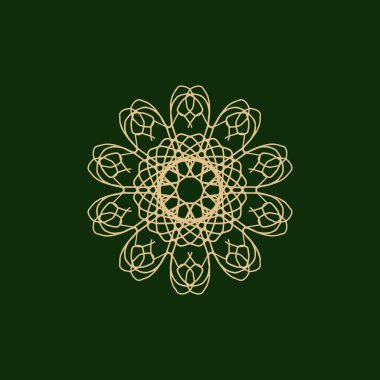 Soyut altın ve koyu yeşil mandala logosu. Zarif ve lüks bir sembol için uygun.
