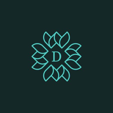 İlk harf D çiçek süslemeli sınır çerçeve logosu