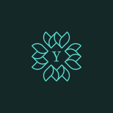 İlk harf Y çiçek süslemeli sınır çerçeve logosu