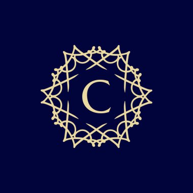 İlk harf C çiçek desenli sınır dairesi çerçeve logosu