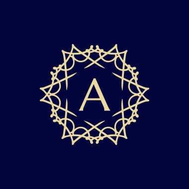 İlk harf. Çiçeksel bir sınır çember çerçeve logosu.
