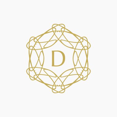 İlk harf D çiçek desenli sınır dairesi çerçeve logosu