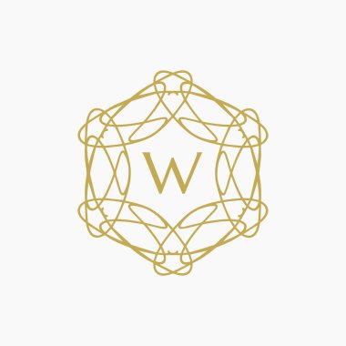 İlk harf W çiçek desenli sınır dairesi çerçeve logosu