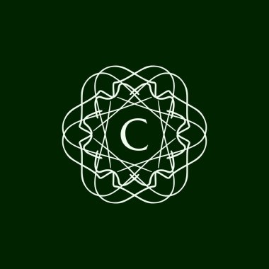 İlk harf C çiçek desenli sınır dairesi çerçeve logosu