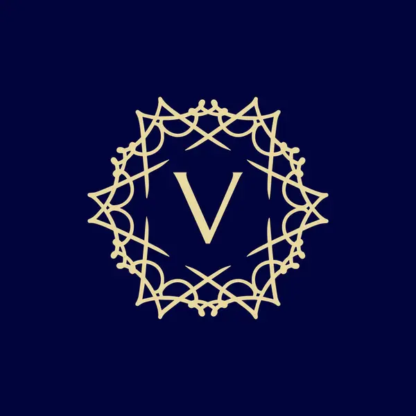 Carta Inicial Floral Ornamental Borda Círculo Quadro Logotipo — Vetor de Stock