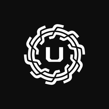 Zarif ve birinci harf U simetrik teknoloji çiçek logosu