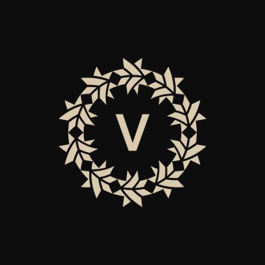 İlk harf V süslemeli sınır çember çerçeve logosu