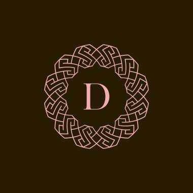 Başlangıç harfi D süslemeli sınır çember çerçeve logosu