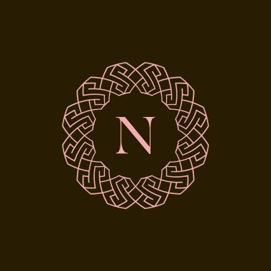 İlk harf N süslemeli sınır çember çerçeve logosu