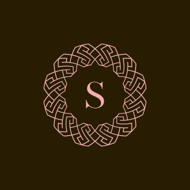 S harfi süslemeli kenarlık çerçeve logosu