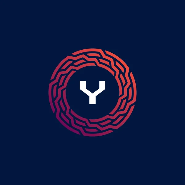 Modern Tech Circle Emblem Letter Frame Logo — Stock Vector