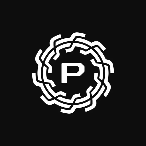 エレガントでプレミアムな初期文字P対称技術フローラルロゴ — ストックベクタ