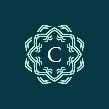 İlk harf C süslemeli sınır çember çerçeve logosu