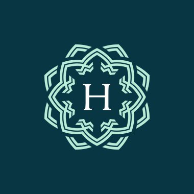 Başlangıç harfi H süslemeli sınır çember çerçeve logosu