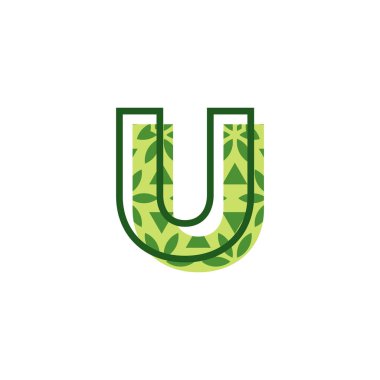 Basit ve modern harf U doğal yaprak desenli logo