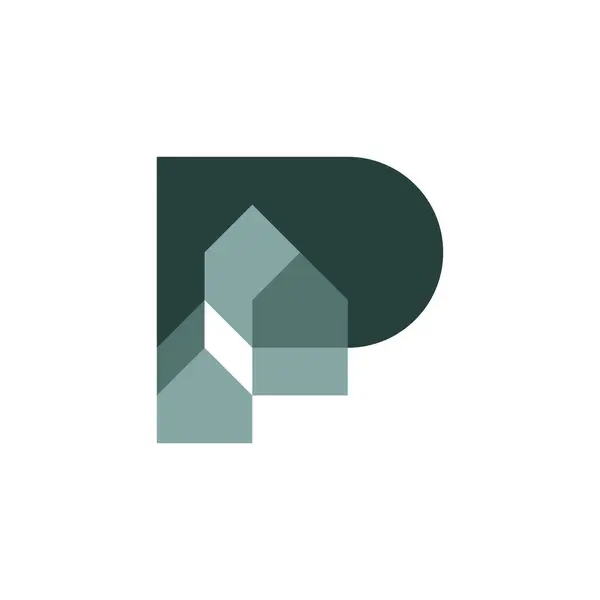 現代および平らな手紙Pの家の建物の構造のロゴ — ストックベクタ
