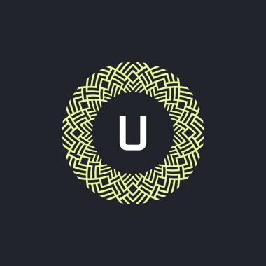 Logo baş harfleri U. Logo amblem dairesi zarif ve organik. yuvarlak desenli süs