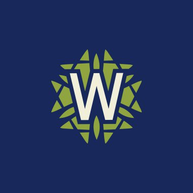 Modern ve doğal harf W yeşil yapraklı çiçek logosu