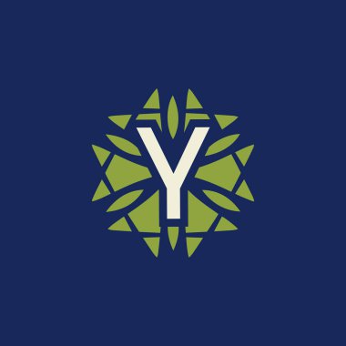 Modern ve doğal harf Y yeşil yapraklı çiçek logosu