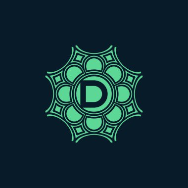 Modern çiçek madalyası özel harf D alfabe dairesi doğa logosu.