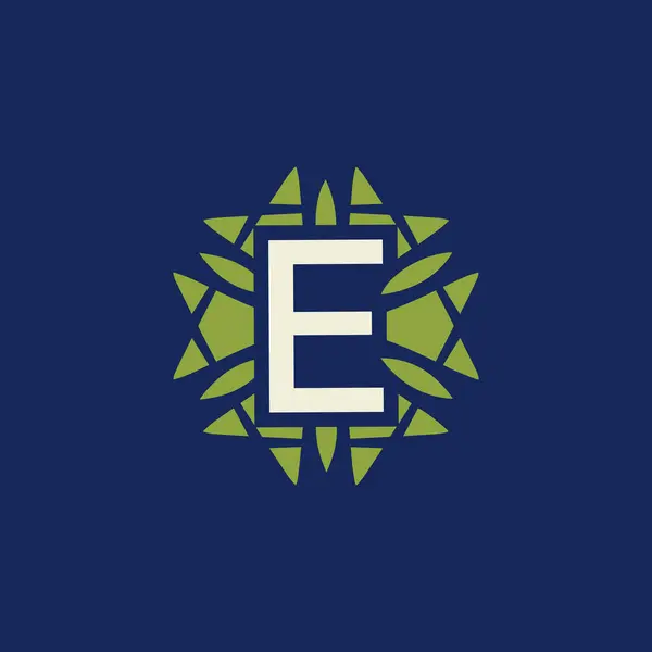 Modern Doğal Harf Yeşil Yapraklı Çiçek Logosu — Stok Vektör