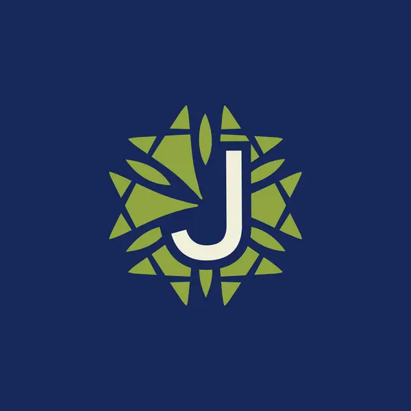 Μοντέρνο Και Φυσικό Γράμμα Πράσινα Φύλλα Floral Λογότυπο — Διανυσματικό Αρχείο