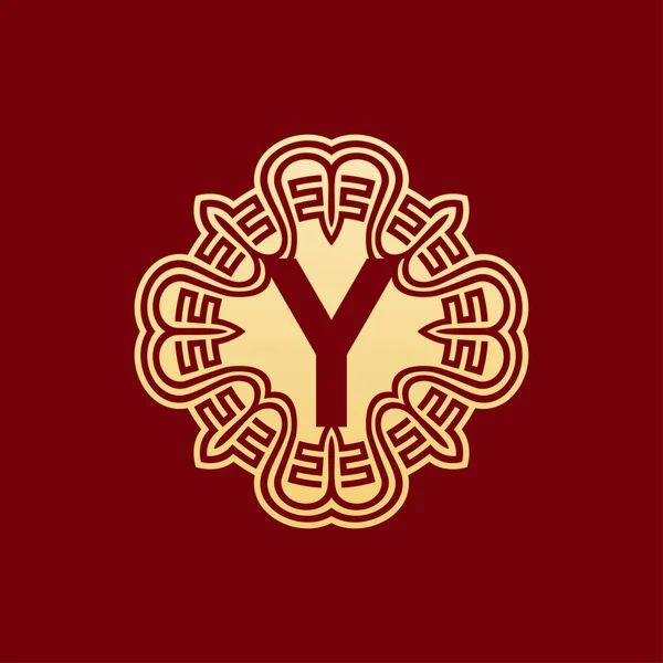 Elegante Original Inicial Letra Oriental Ornamento Alfabeto Emblema Logotipo — Vetor de Stock