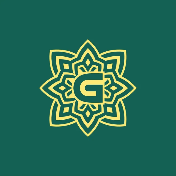 Amarelo Verde Moderno Elegante Carta Inicial Logotipo Estético Floral Simétrico —  Vetores de Stock