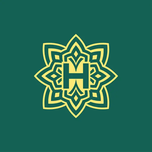 Amarelo Verde Moderno Elegante Letra Inicial Logotipo Estético Floral Simétrico — Vetor de Stock